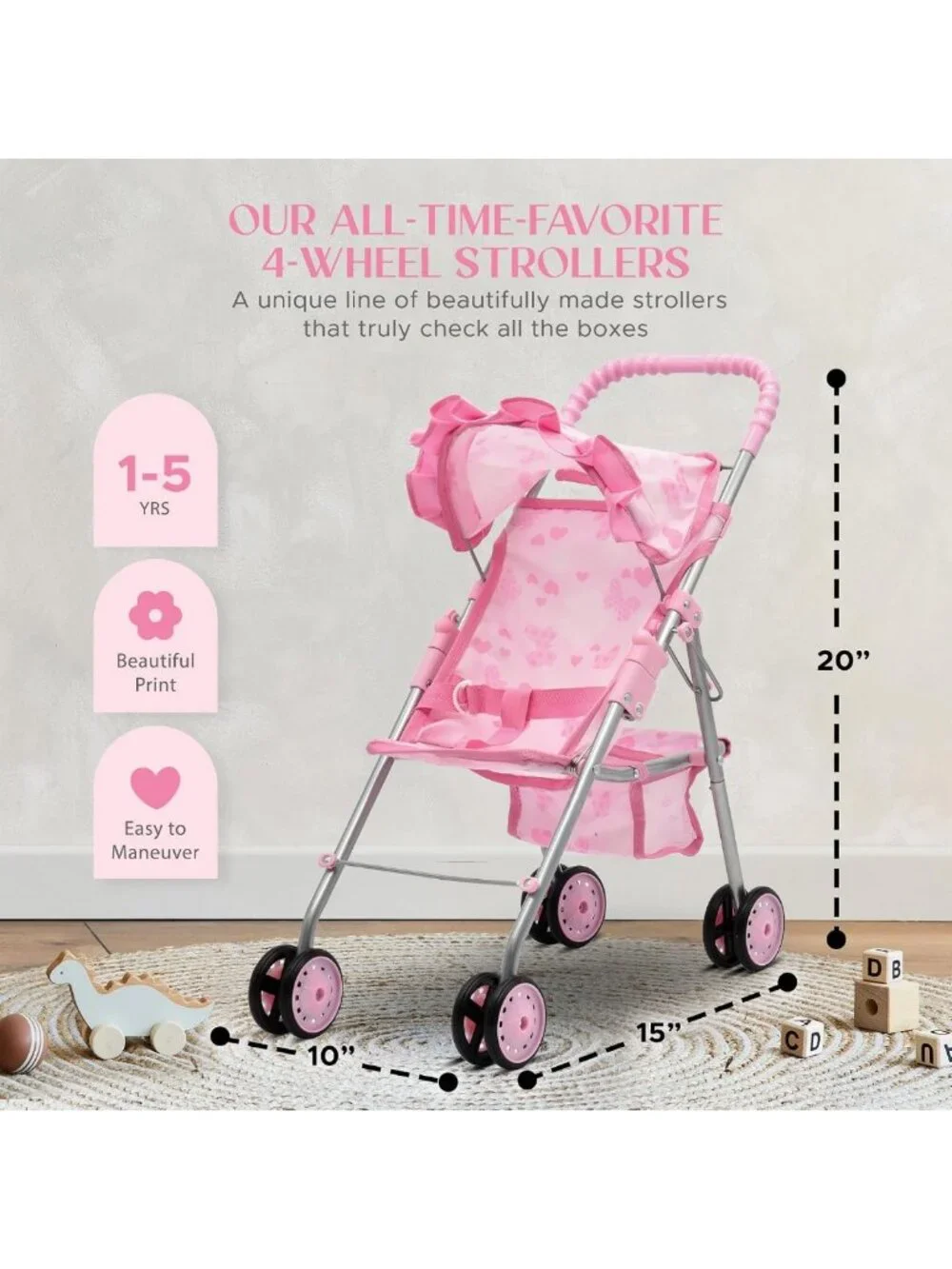 Deluxe Baby Doll Stroller, Swing & High Chair Playset with Diaper Bag